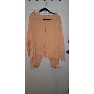Toofan Womens L 2 Piece Set Tencel Tunic Top Crop Pant Orange Lagenlook Coastal